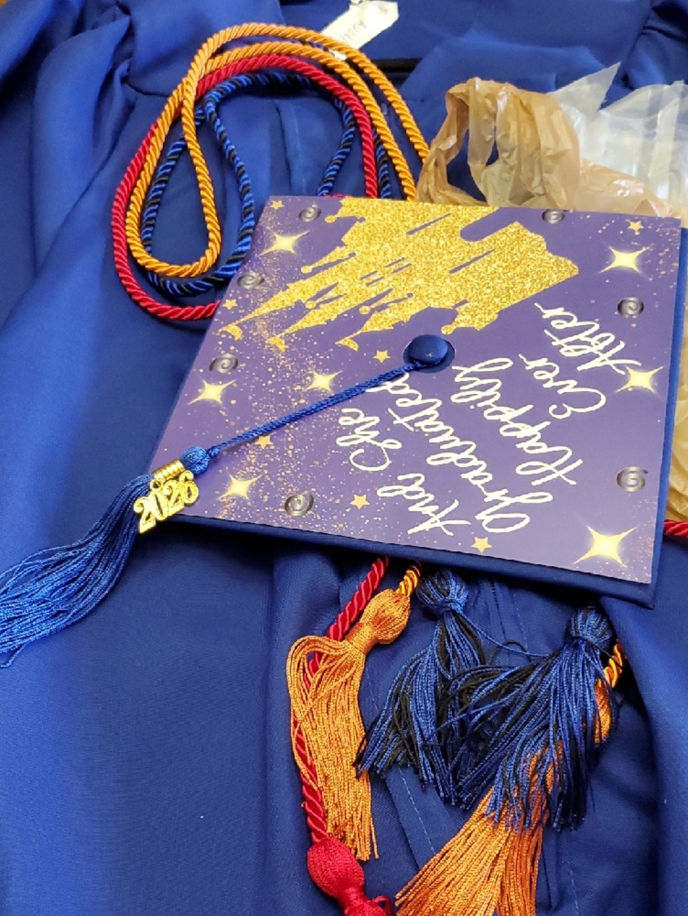 Graduation Cap Topper with Gold Disney Castle Design